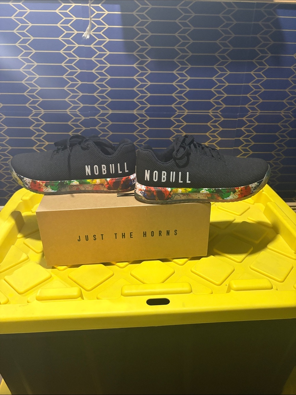 NOBULL Women's Black Trainers with Multicolor Paint-Splash Sole